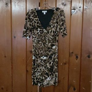 Dressbarn animal print dress. V-neck with crisscross and side ruching.